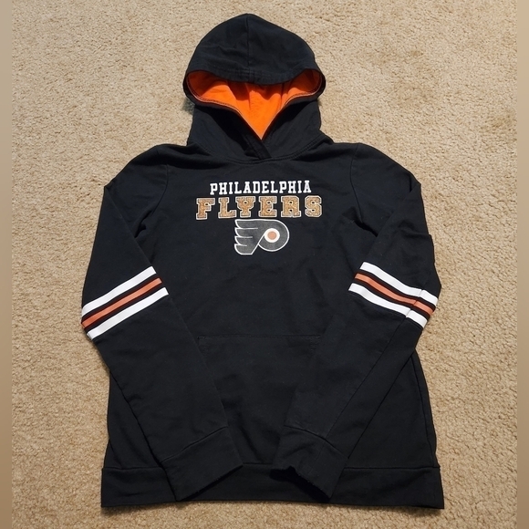 NHL Philadelphia Flyers Girl's Black Hoodie Pulloever Sweatshirt, size XL 14/16 - Picture 1 of 6